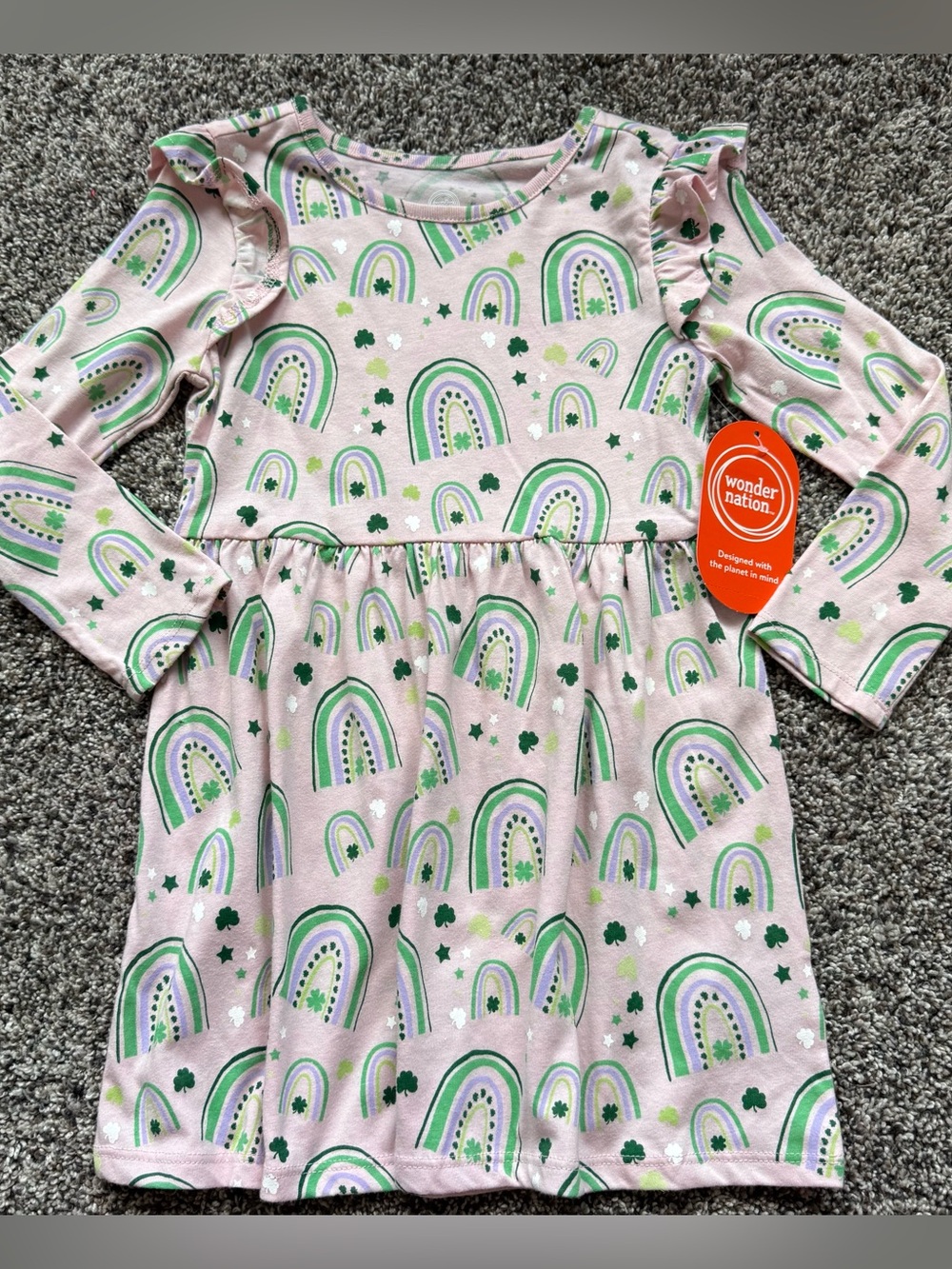 Pink Dress with Green and Purple Rainbows Shamrock Dress
